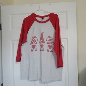 Valentine Apparel Red and Gray Gnome  Baseball Sleeve Tee
